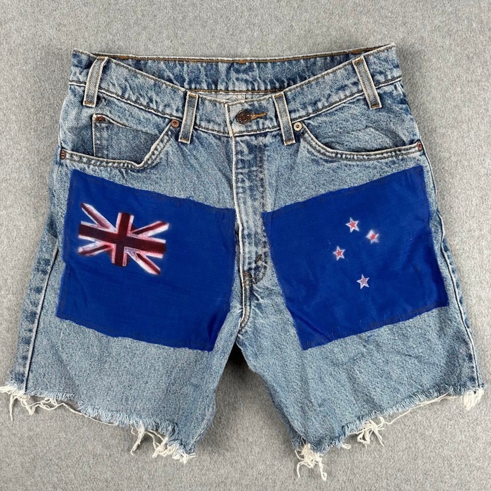 Vintage 90s Levis 550 Mens Orange Tab Shorts‎ New Zealand Flag Cut Off Size 32
